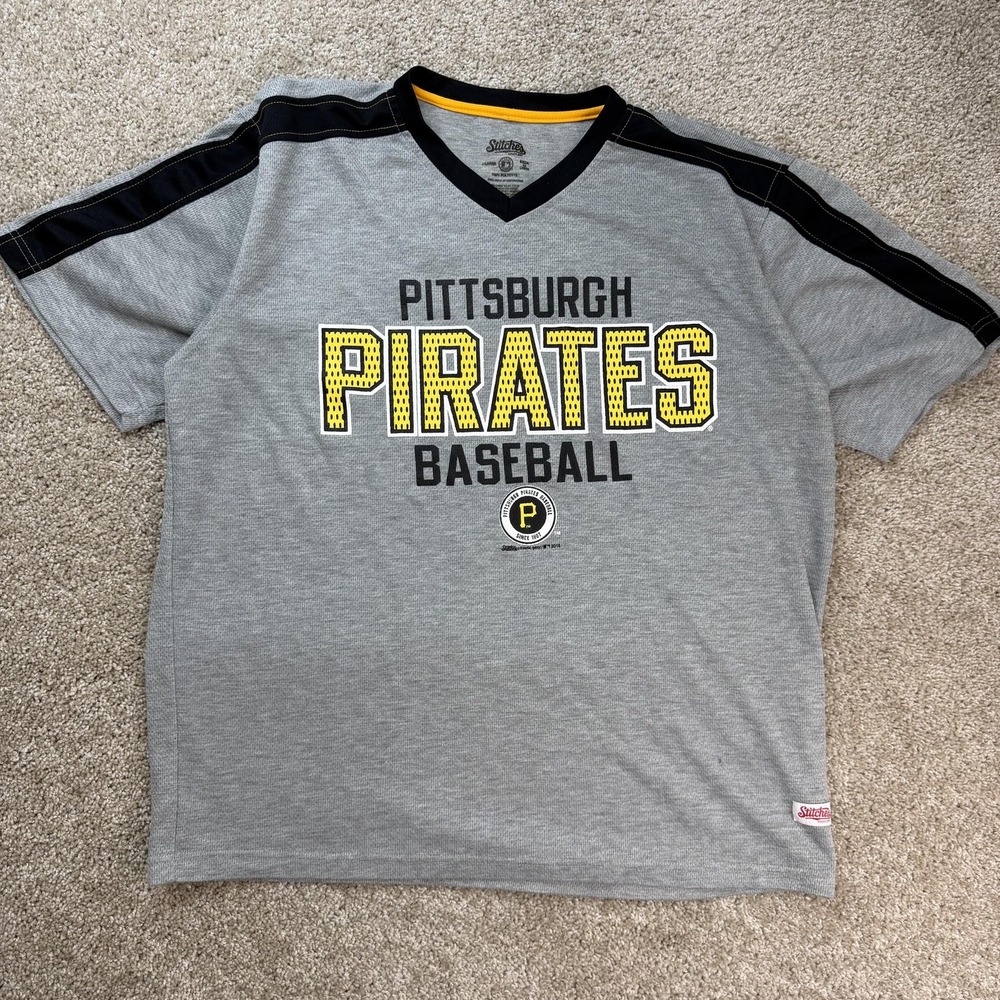 Pittsburgh Pirates Shirt Mens Large Gray MLB Baseball Stitches V Neck Top